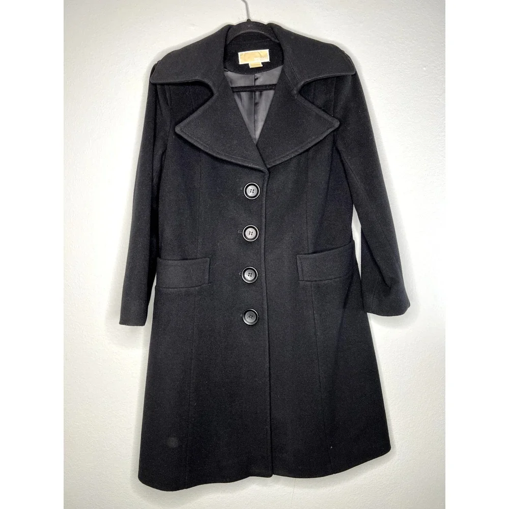 Michael‎ Kors Womens Black Wool Blend Peacoat Coat Size M